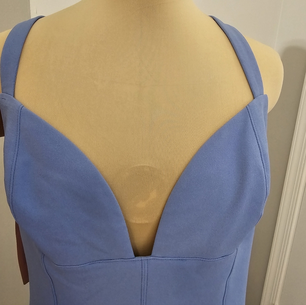 BHLDN Anthropologie NWT Sweatheart Crepe Midi Sky Blue Dress Sz L - Picture 10 of 13